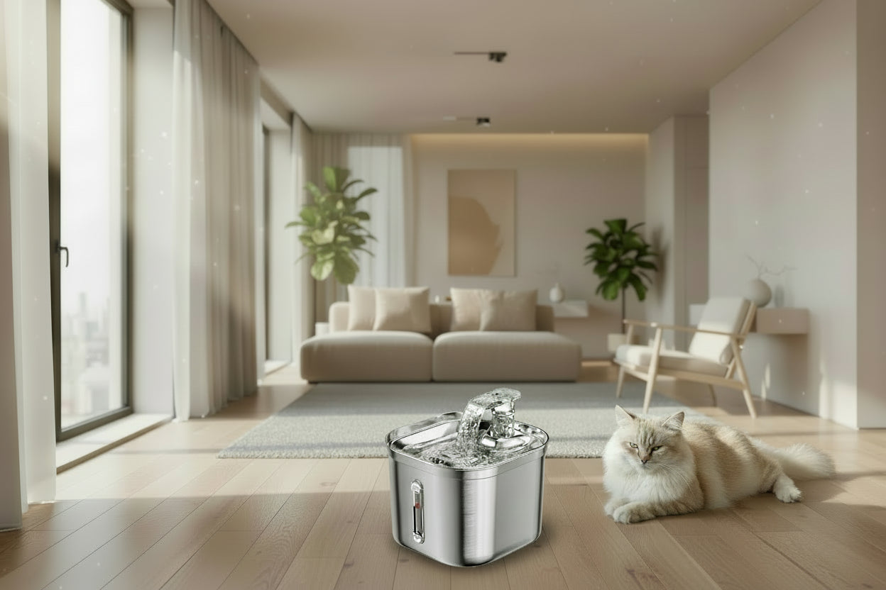 Nerezová fontána pro kočky 2,2l s filtry