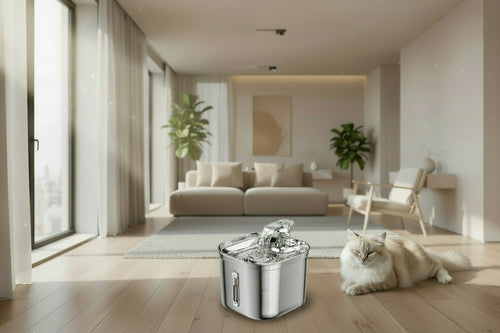 Nerezová fontána pro kočky 2,2l s filtry